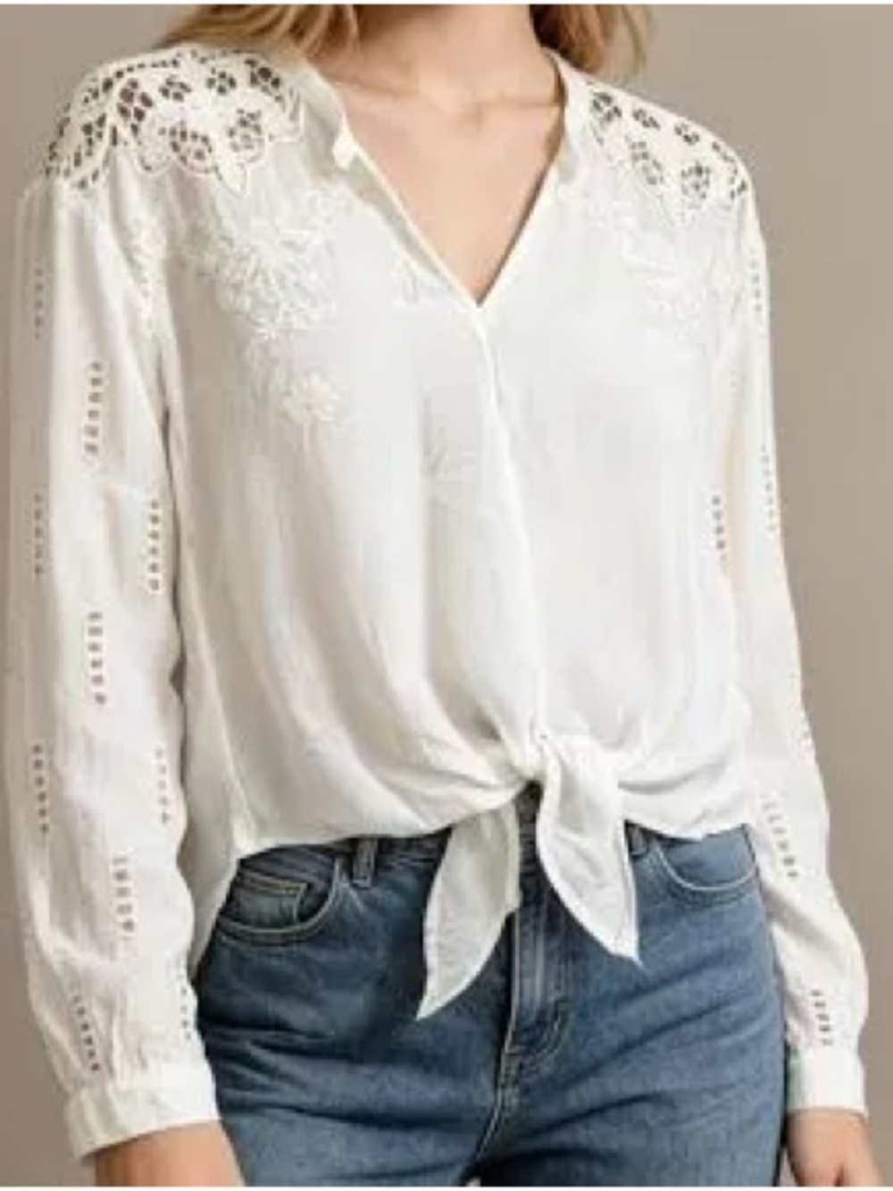 Johnny Was White Embroidered Lace Blouse Size Small